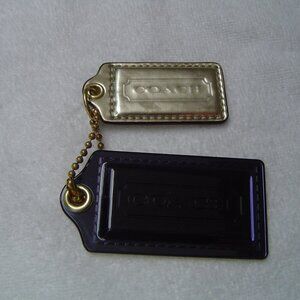 AUTHENTIC COACH GOLD METALLIC AND LARGE BLUE ACRYLIC HANG TAGS    VGC